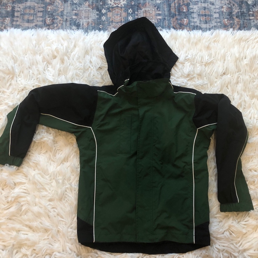 Boys Landmark Track Jacket Black Green Sz Youth Medium Windbreaker Rain Hooded